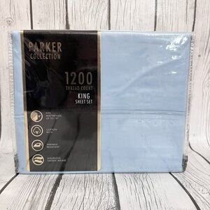 Parker Collection Blue King Size 4 Piece Sheet Set 1200 Thread Count New